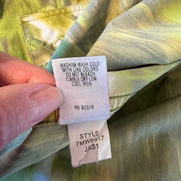 Lucky Brand Dungarees XL Western Pearl Snap Shirt Green Tie Dye Vintage Y2K - Picture 7 of 9